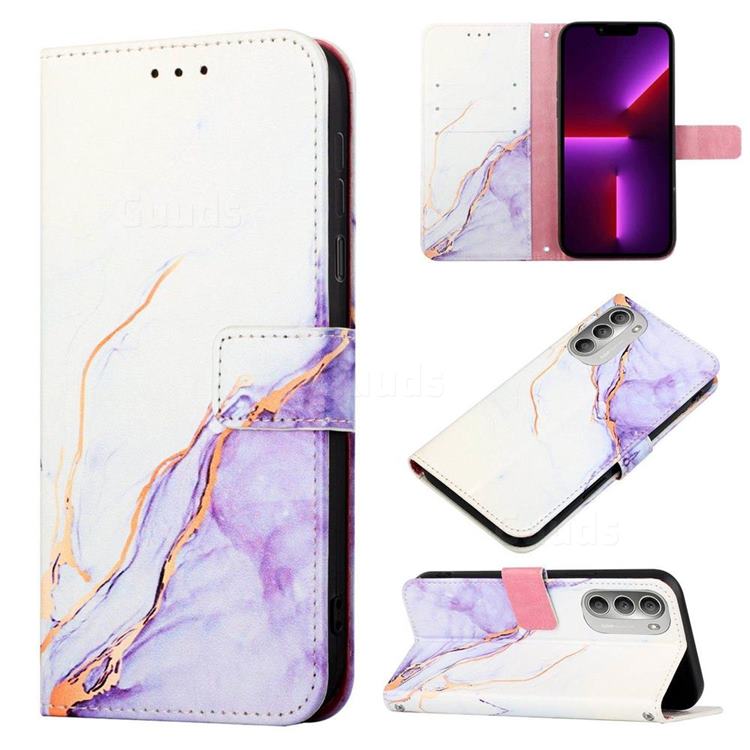 Purple White Marble Leather Wallet Protective Case for Motorola Moto G51 5G