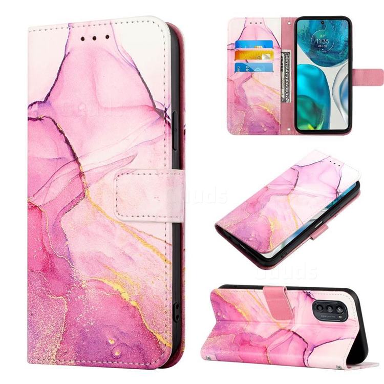 Pink Purple Marble Leather Wallet Protective Case for Motorola Moto G52