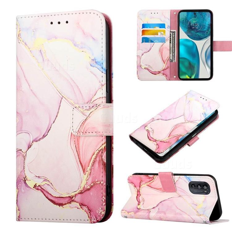 Rose Gold Marble Leather Wallet Protective Case for Motorola Moto G52