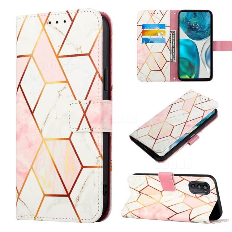Pink White Marble Leather Wallet Protective Case for Motorola Moto G52