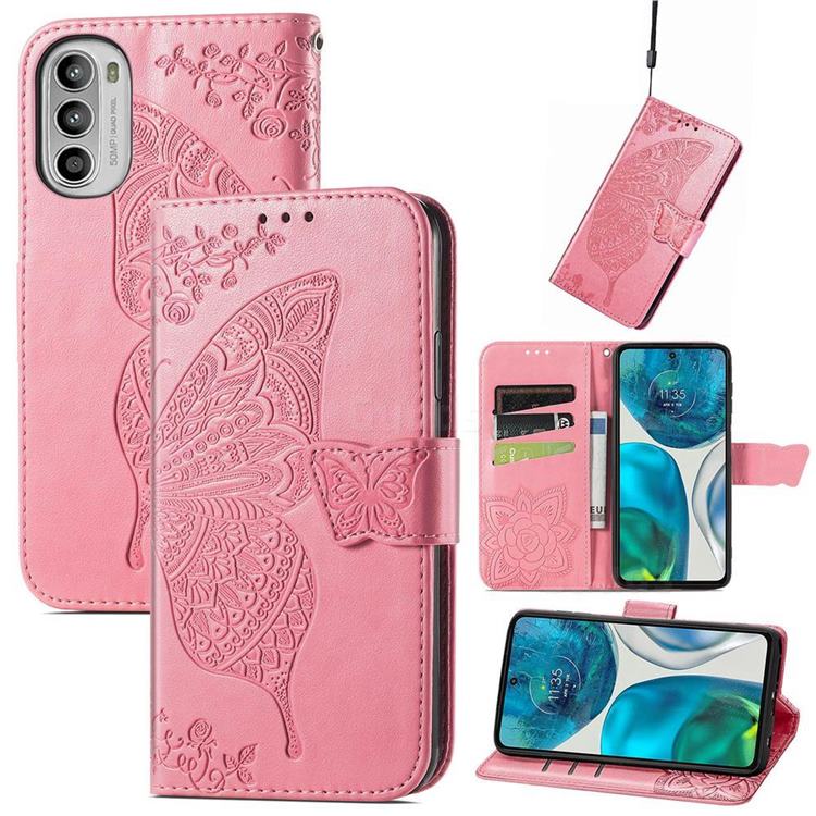 Embossing Mandala Flower Butterfly Leather Wallet Case for Motorola Moto G52 - Pink