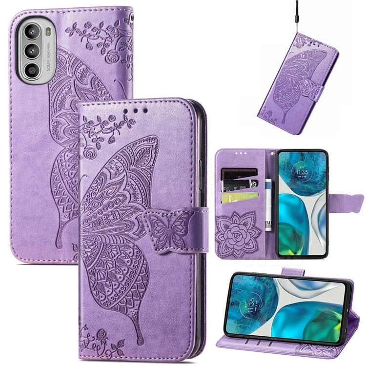 Embossing Mandala Flower Butterfly Leather Wallet Case for Motorola Moto G52 - Light Purple