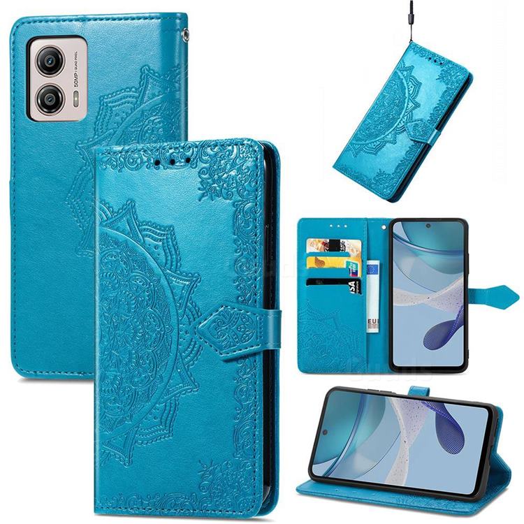 Embossing Imprint Mandala Flower Leather Wallet Case for Motorola Moto G53 5G - Blue