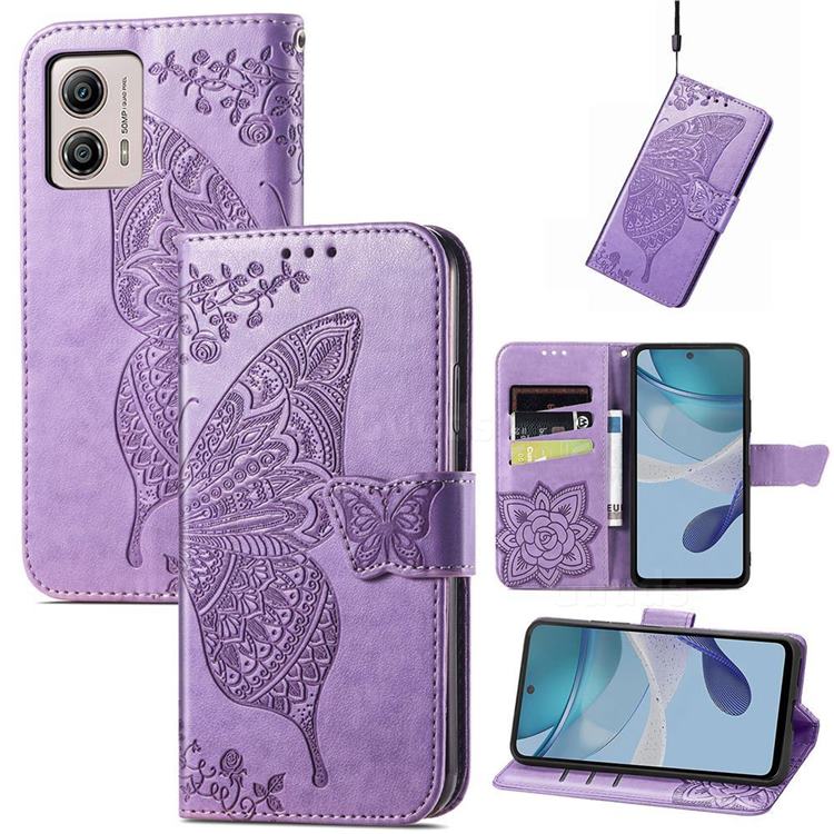 Embossing Mandala Flower Butterfly Leather Wallet Case for Motorola Moto G53 5G - Light Purple
