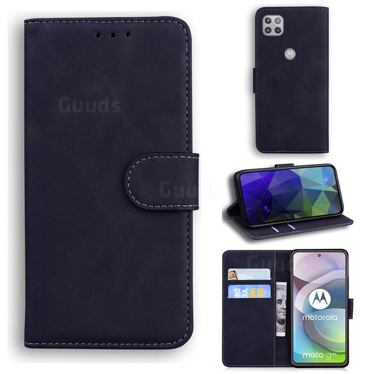 Retro Classic Skin Feel Leather Wallet Phone Case for Motorola Moto G 5G - Black