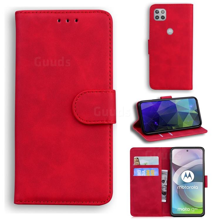 Retro Classic Skin Feel Leather Wallet Phone Case for Motorola Moto G 5G - Red