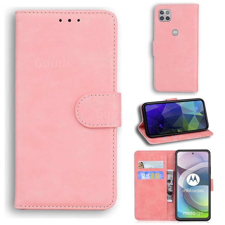 Retro Classic Skin Feel Leather Wallet Phone Case for Motorola Moto G 5G - Pink