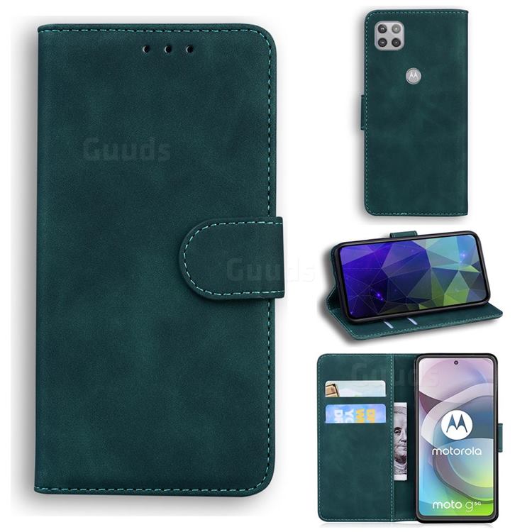 Retro Classic Skin Feel Leather Wallet Phone Case for Motorola Moto G 5G - Green