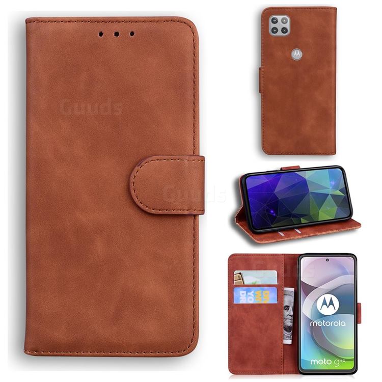 Retro Classic Skin Feel Leather Wallet Phone Case for Motorola Moto G 5G - Brown