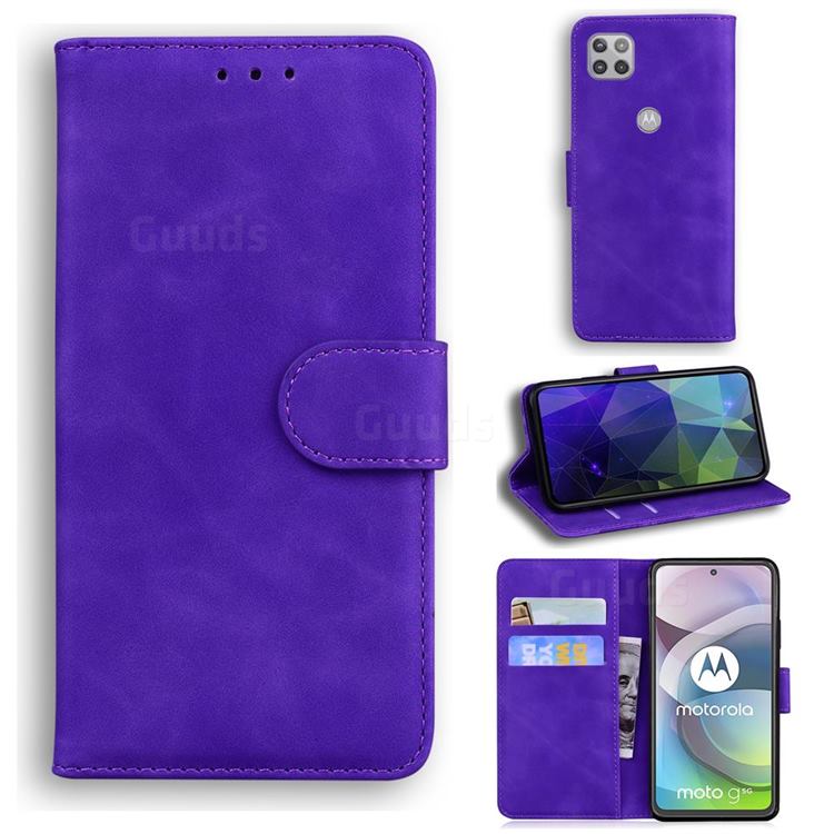 Retro Classic Skin Feel Leather Wallet Phone Case for Motorola Moto G 5G - Purple