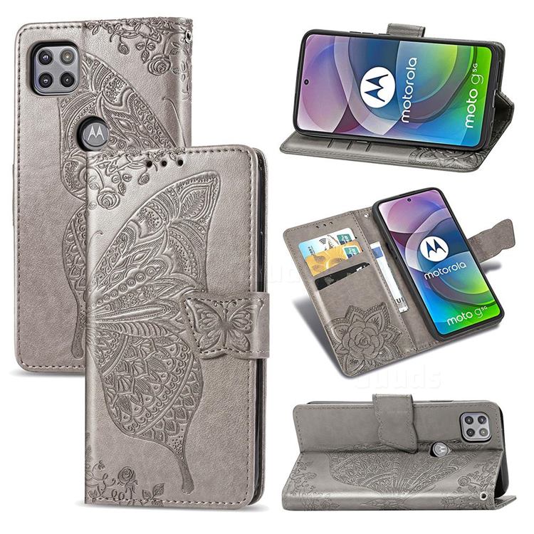 Embossing Mandala Flower Butterfly Leather Wallet Case for Motorola Moto G 5G - Gray