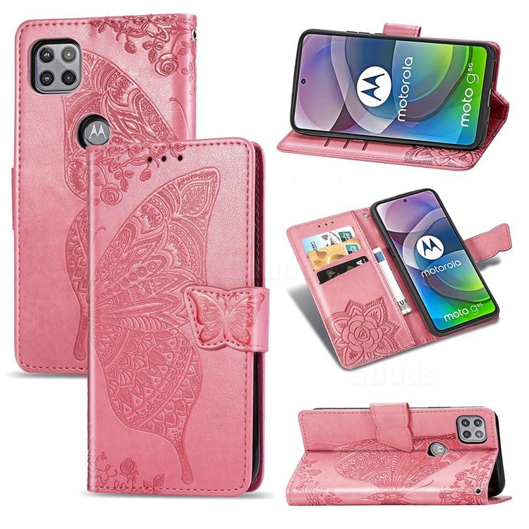 Embossing Mandala Flower Butterfly Leather Wallet Case for Motorola Moto G 5G - Pink