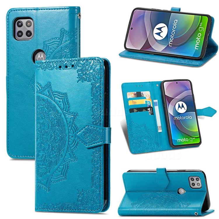 Embossing Imprint Mandala Flower Leather Wallet Case for Motorola Moto G 5G - Blue