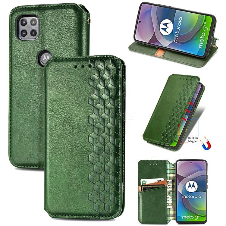 Ultra Slim Fashion Business Card Magnetic Automatic Suction Leather Flip Cover for Motorola Moto G 5G - Green