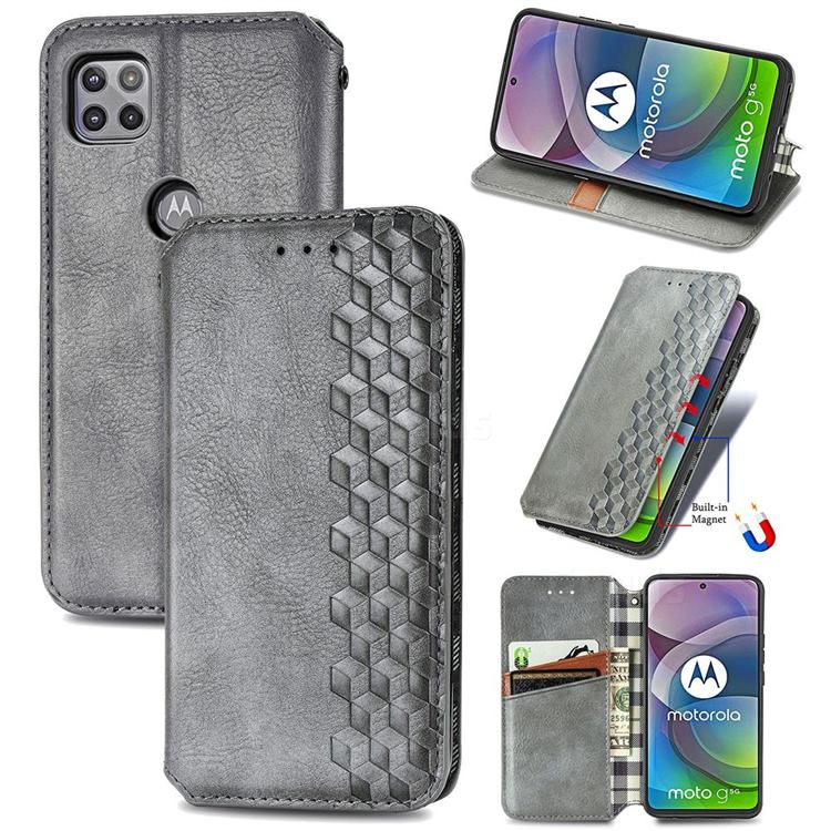 Ultra Slim Fashion Business Card Magnetic Automatic Suction Leather Flip Cover for Motorola Moto G 5G - Grey