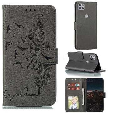 Intricate Embossing Lychee Feather Bird Leather Wallet Case for Motorola Moto G 5G - Gray