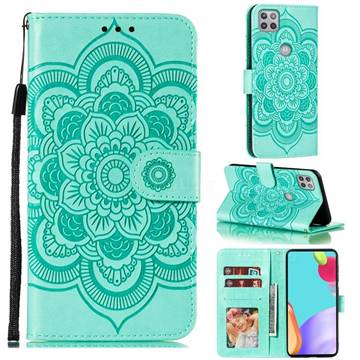 Intricate Embossing Datura Solar Leather Wallet Case for Motorola Moto G 5G - Green