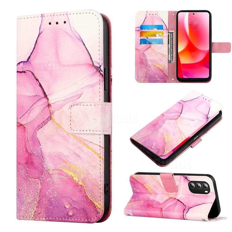 Pink Purple Marble Leather Wallet Protective Case for Motorola Moto G 5G