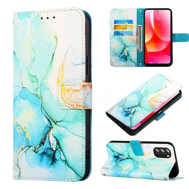 Green Illusion Marble Leather Wallet Protective Case for Motorola Moto G 5G