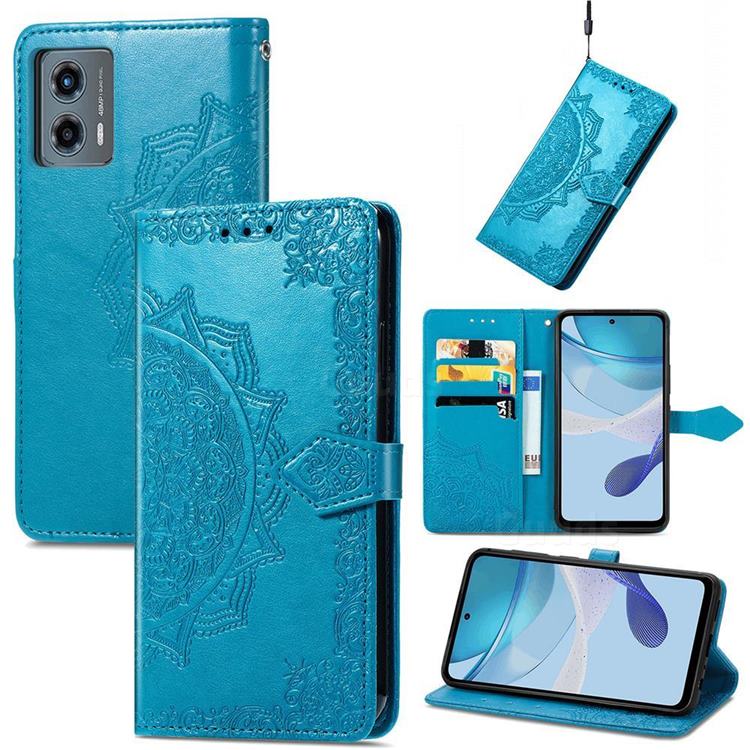 Embossing Imprint Mandala Flower Leather Wallet Case for Motorola Moto G 5G 2023 - Blue