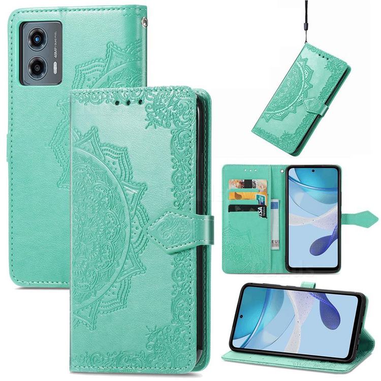Embossing Imprint Mandala Flower Leather Wallet Case for Motorola Moto G 5G 2023 - Green