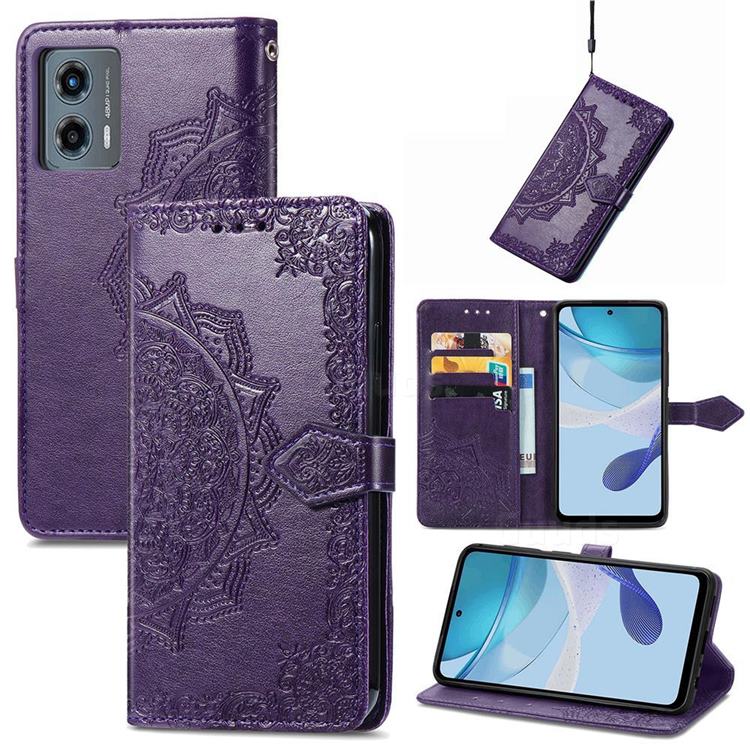 Embossing Imprint Mandala Flower Leather Wallet Case for Motorola Moto G 5G 2023 - Purple