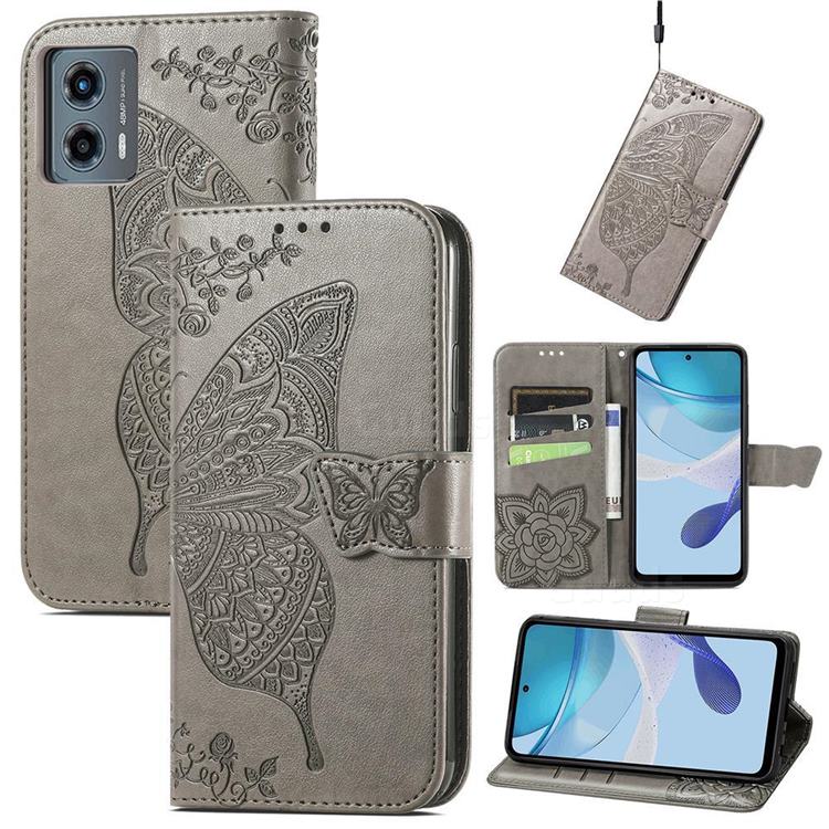 Embossing Mandala Flower Butterfly Leather Wallet Case for Motorola Moto G 5G 2023 - Gray