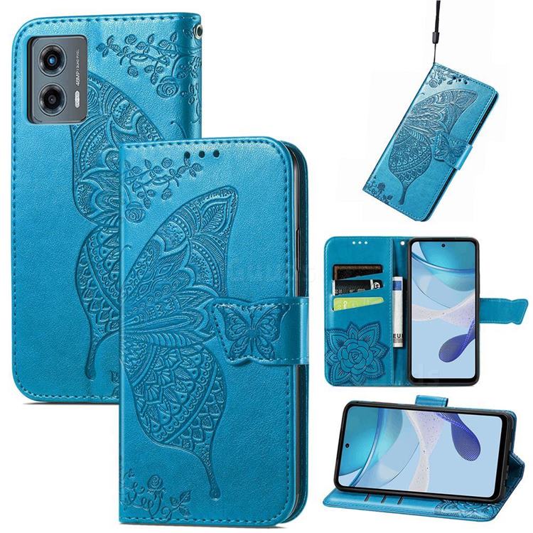 Embossing Mandala Flower Butterfly Leather Wallet Case for Motorola Moto G 5G 2023 - Blue