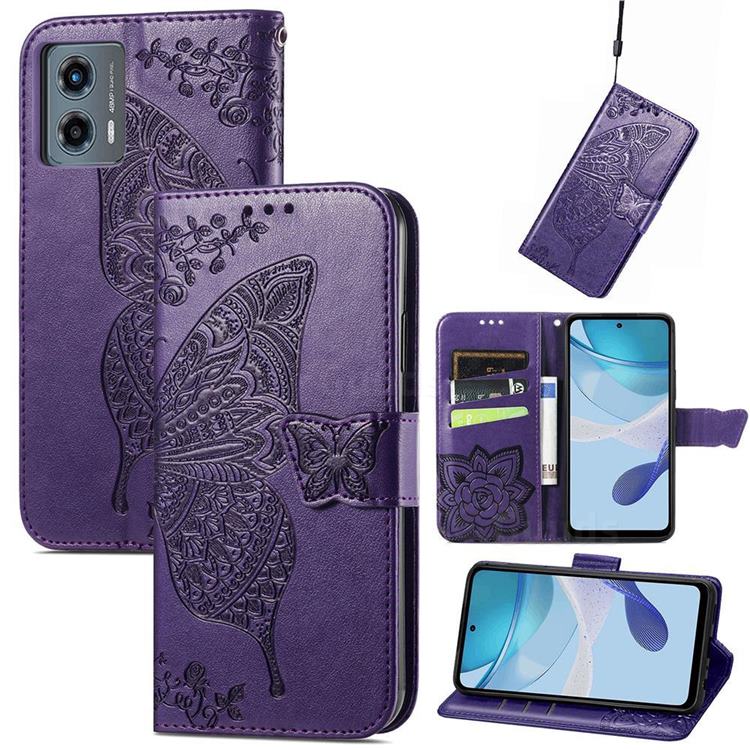 Embossing Mandala Flower Butterfly Leather Wallet Case for Motorola Moto G 5G 2023 - Dark Purple