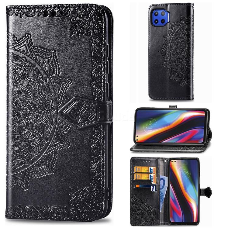 Embossing Imprint Mandala Flower Leather Wallet Case for Motorola Moto G 5G Plus - Black