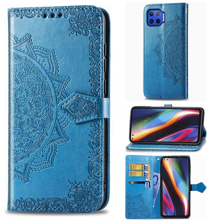 Embossing Imprint Mandala Flower Leather Wallet Case for Motorola Moto G 5G Plus - Blue