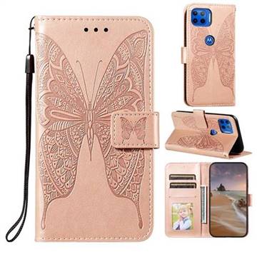 Intricate Embossing Vivid Butterfly Leather Wallet Case for Motorola Moto G 5G Plus - Rose Gold