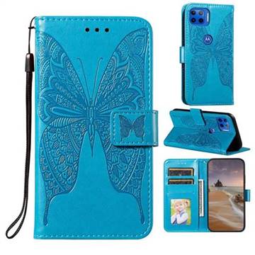 Intricate Embossing Vivid Butterfly Leather Wallet Case for Motorola Moto G 5G Plus - Blue
