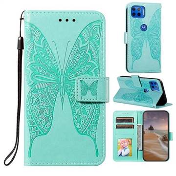 Intricate Embossing Vivid Butterfly Leather Wallet Case for Motorola Moto G 5G Plus - Green