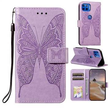 Intricate Embossing Vivid Butterfly Leather Wallet Case for Motorola Moto G 5G Plus - Purple