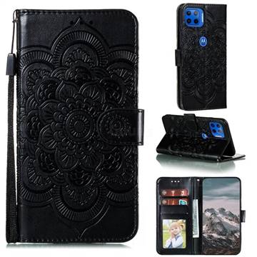 Intricate Embossing Datura Solar Leather Wallet Case for Motorola Moto G 5G Plus - Black