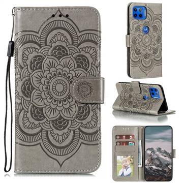 Intricate Embossing Datura Solar Leather Wallet Case for Motorola Moto G 5G Plus - Gray