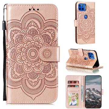 Intricate Embossing Datura Solar Leather Wallet Case for Motorola Moto G 5G Plus - Rose Gold