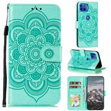 Intricate Embossing Datura Solar Leather Wallet Case for Motorola Moto G 5G Plus - Green