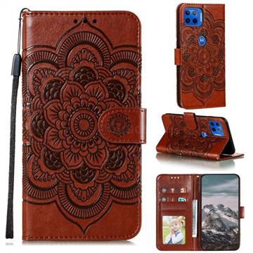 Intricate Embossing Datura Solar Leather Wallet Case for Motorola Moto G 5G Plus - Brown