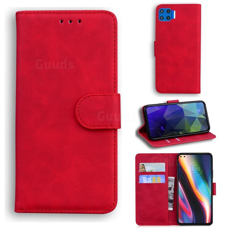 Retro Classic Skin Feel Leather Wallet Phone Case for Motorola Moto G 5G Plus - Red