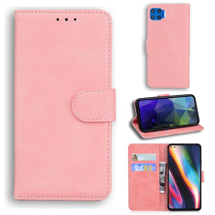 Retro Classic Skin Feel Leather Wallet Phone Case for Motorola Moto G 5G Plus - Pink