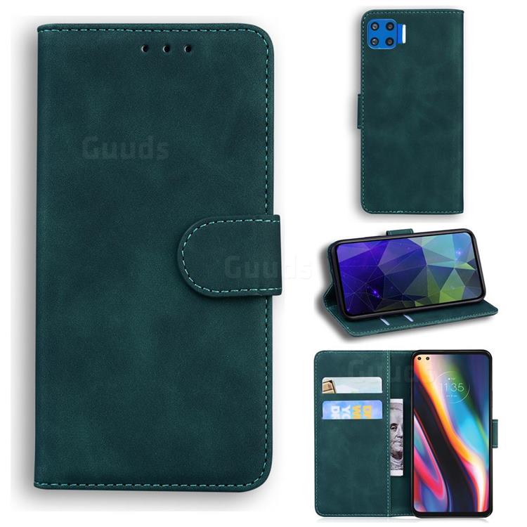 Retro Classic Skin Feel Leather Wallet Phone Case for Motorola Moto G 5G Plus - Green