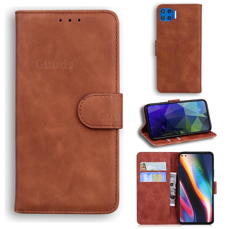 Retro Classic Skin Feel Leather Wallet Phone Case for Motorola Moto G 5G Plus - Brown