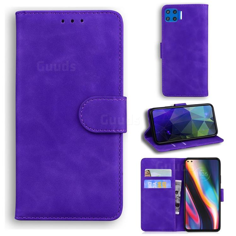 Retro Classic Skin Feel Leather Wallet Phone Case for Motorola Moto G 5G Plus - Purple