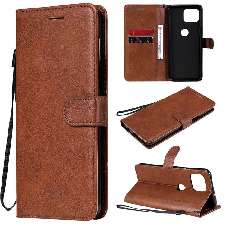 Retro Greek Classic Smooth PU Leather Wallet Phone Case for Motorola Moto G 5G Plus - Brown