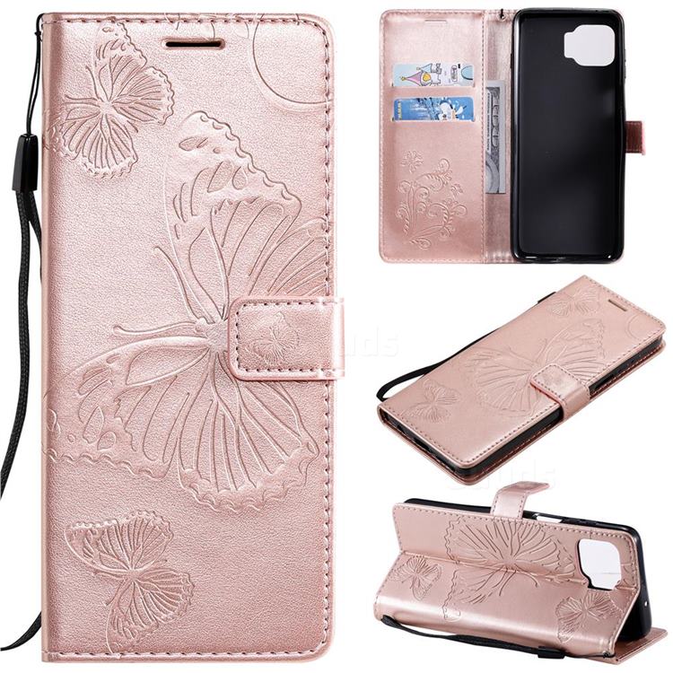 Embossing 3D Butterfly Leather Wallet Case for Motorola Moto G 5G Plus - Rose Gold