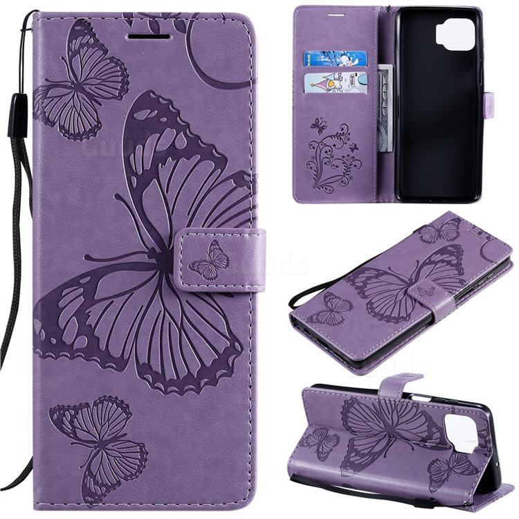 Embossing 3D Butterfly Leather Wallet Case for Motorola Moto G 5G Plus - Purple