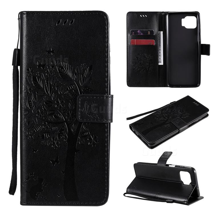 Embossing Butterfly Tree Leather Wallet Case for Motorola Moto G 5G Plus - Black