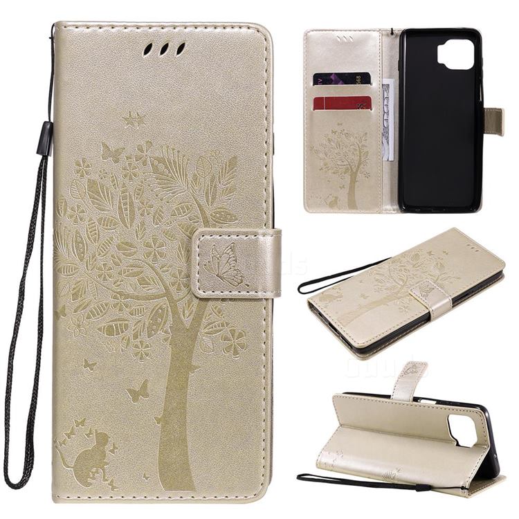 Embossing Butterfly Tree Leather Wallet Case for Motorola Moto G 5G Plus - Champagne